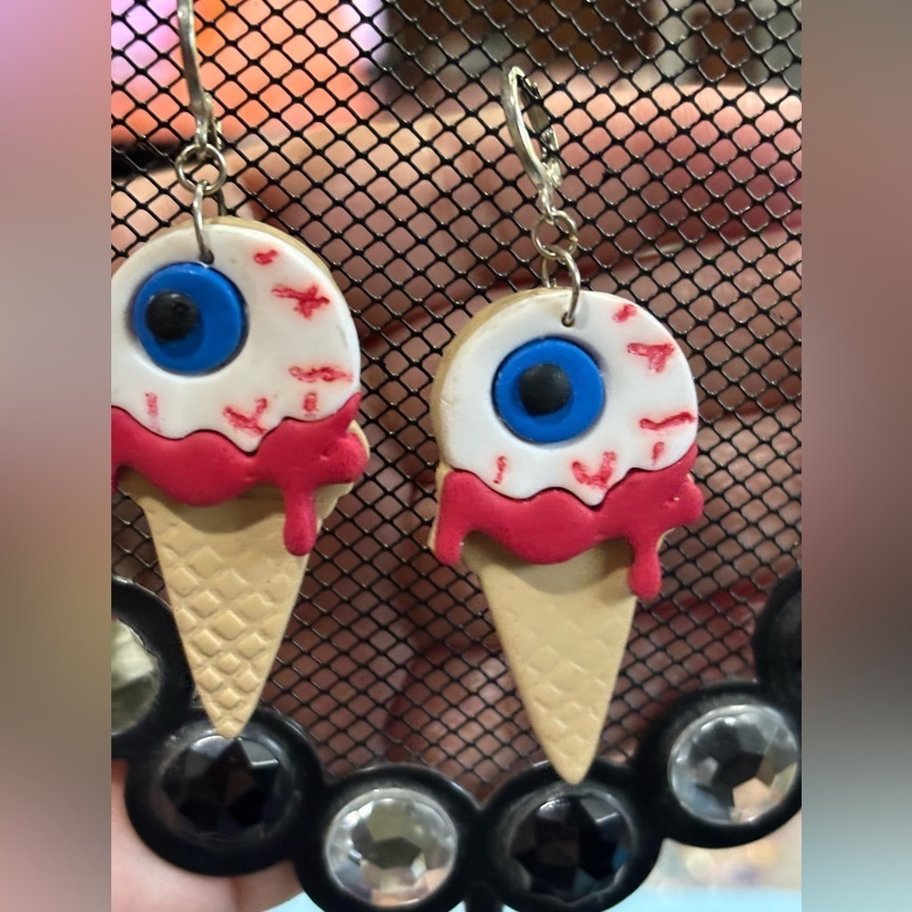 Unique Eyeball Ice Cream Cone Earrings